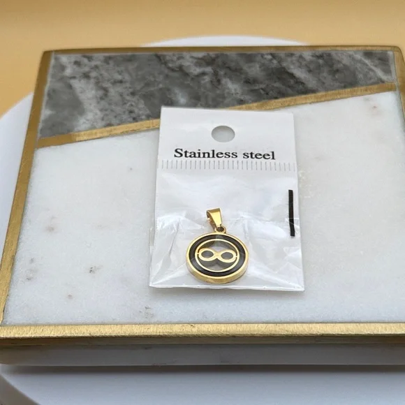 Small Stainless Steel Gold & Black Enamel infinity Pendant Charm - Picture 6 of 6